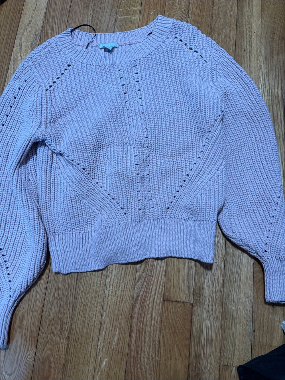 H&M Pastel Pink Crochet-Detail Crewneck Sweater
